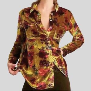 New Anthropologie Pilcro womens velvet button up size XXS floral relaxed Y2K